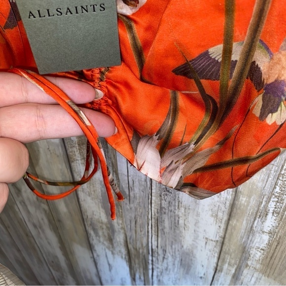 NWT All Saints Alexia Dorada Orange Floral Silk Crop - Picture 7 of 8